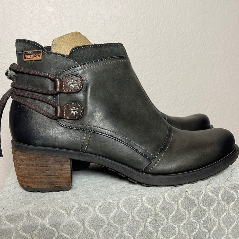 Pikolinos Le Mans Gray Leather Ankle Boot Size 9 Lace Back